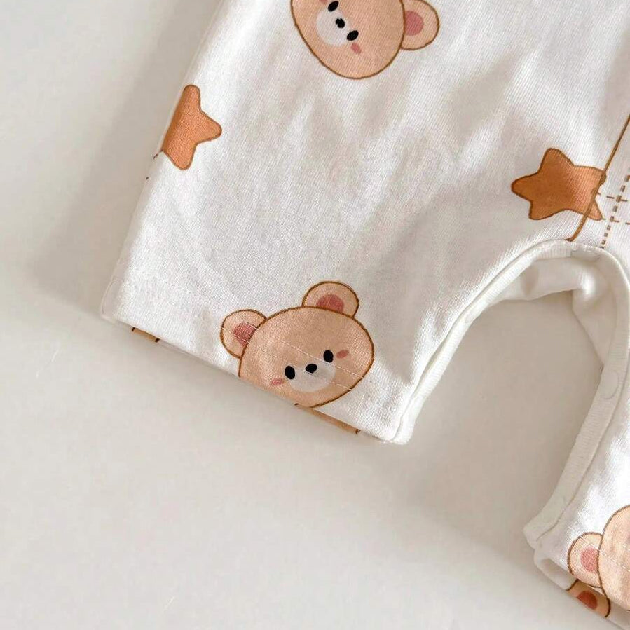 Lovely Teddy Bear Print Short Sleeve Baby Jumpsuit