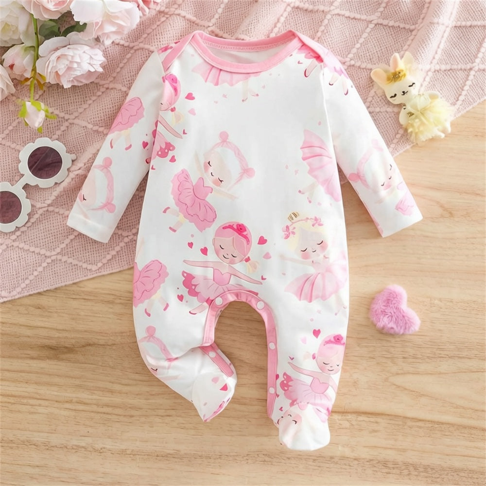 Lovely Ballet Girl Print Long Sleeve Baby Jumpsuit