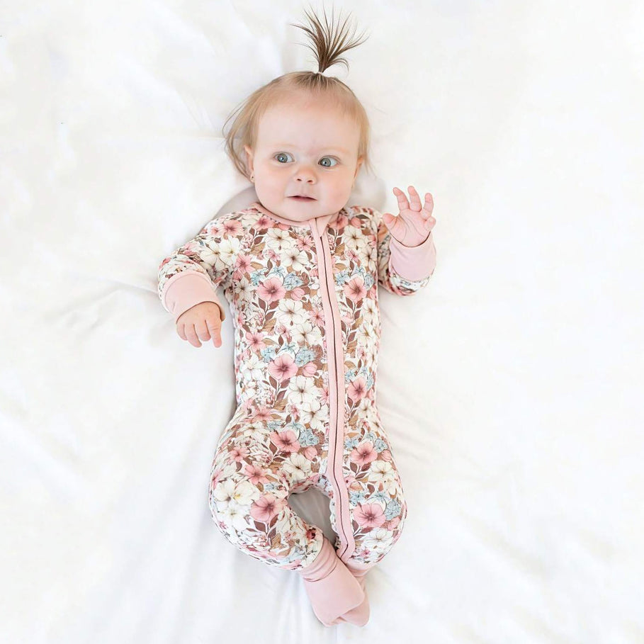 Cozy Floral Printed Long Sleeve Zipper Baby Jumpsuit