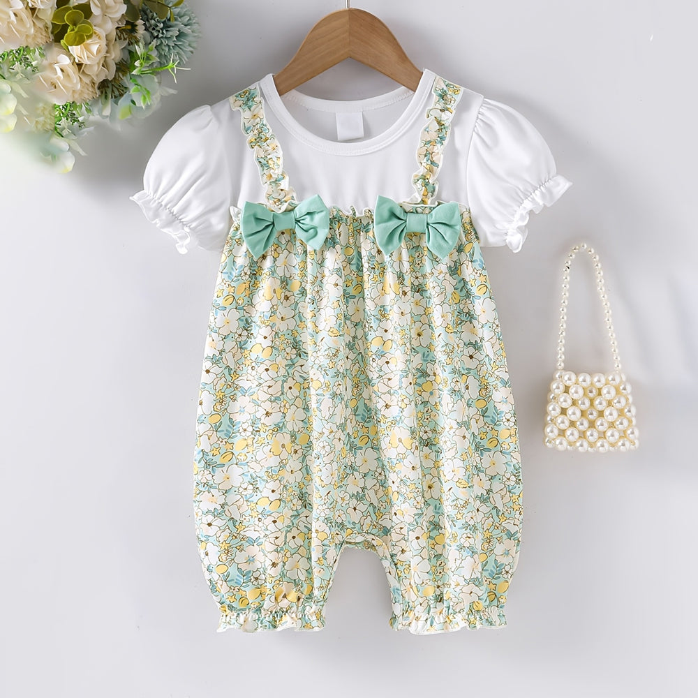 Fresh Floral Printed Short Sleeve Baby Jumpsuit