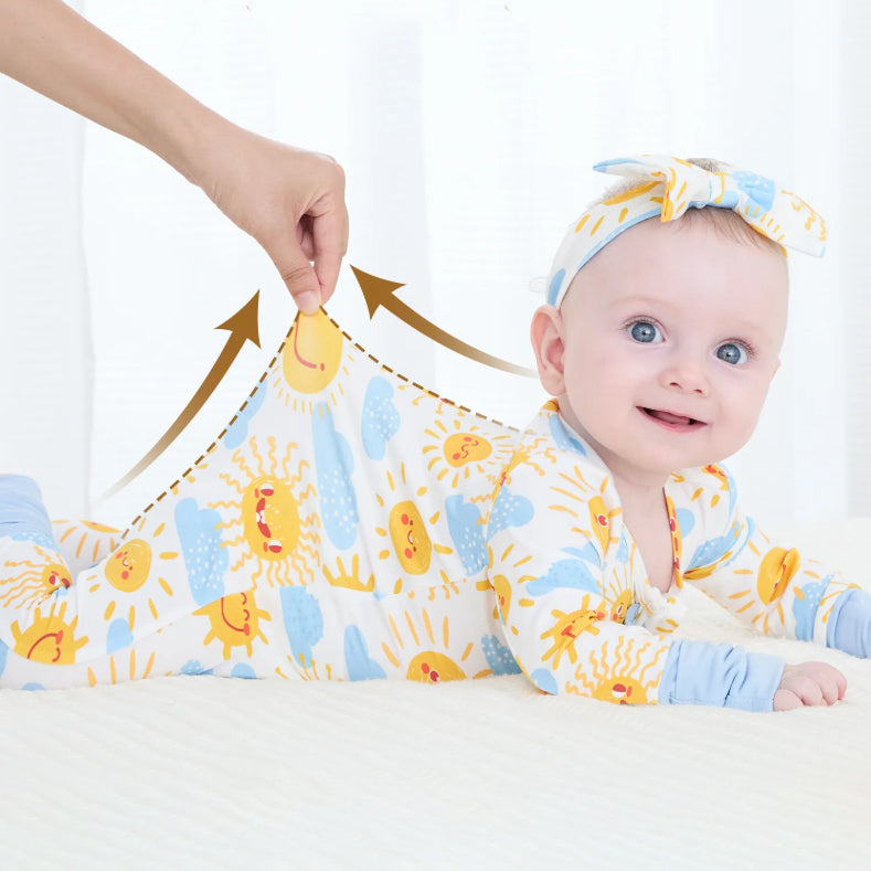 2PCS Sun Cloud Printed Zipper Bamboo Viscose Baby Jumpsuit