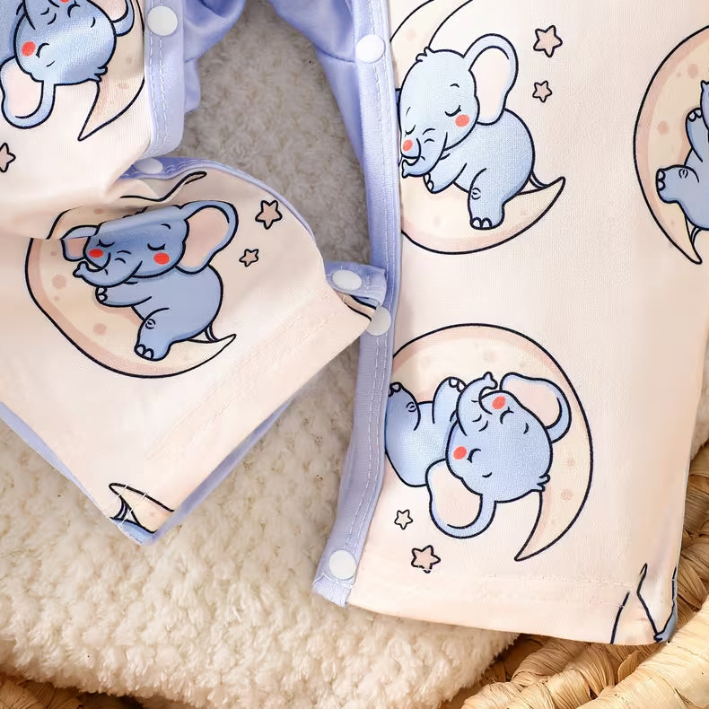 2PCS Lovely Elephant Print Long Sleeve Baby Boy Jumpsuit