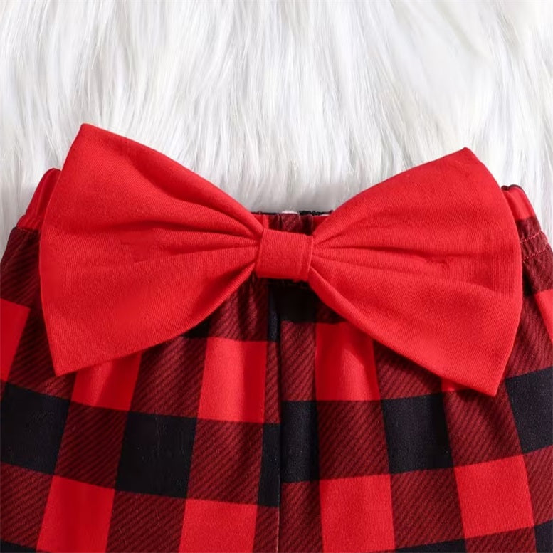 3PCS Christmas Be Nice To The Slp Santa Is Watching Letter Plaid Print Baby Set