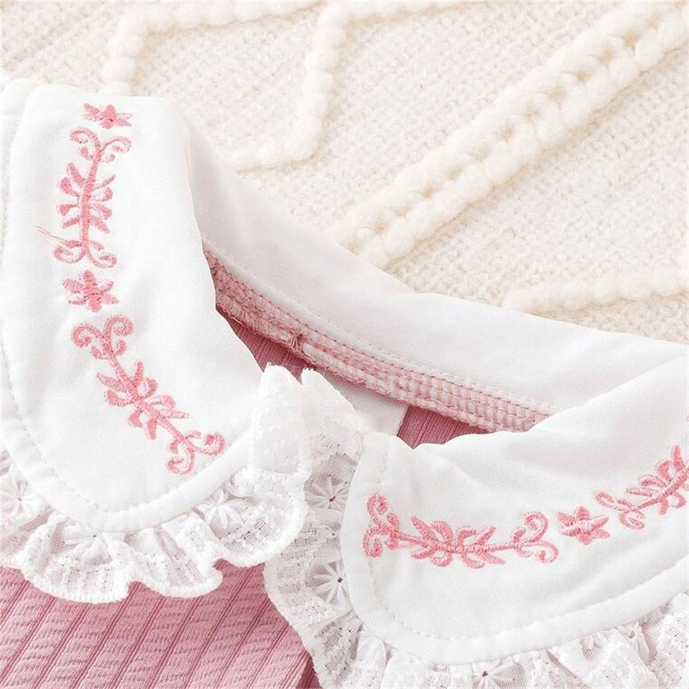 Pretty Solid Color Vine Embroidery Long Sleeve Baby Jumpsuit