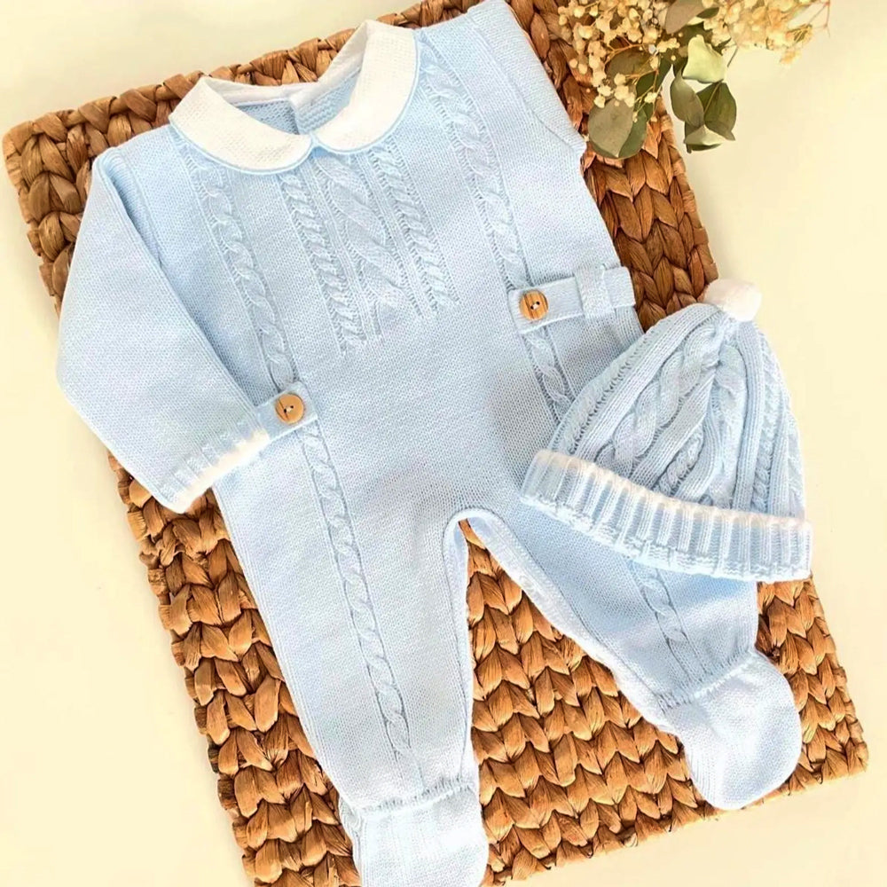 2PCS Peter Pan Collar Knit Solid Color Long Sleeve Baby Jumpsuit
