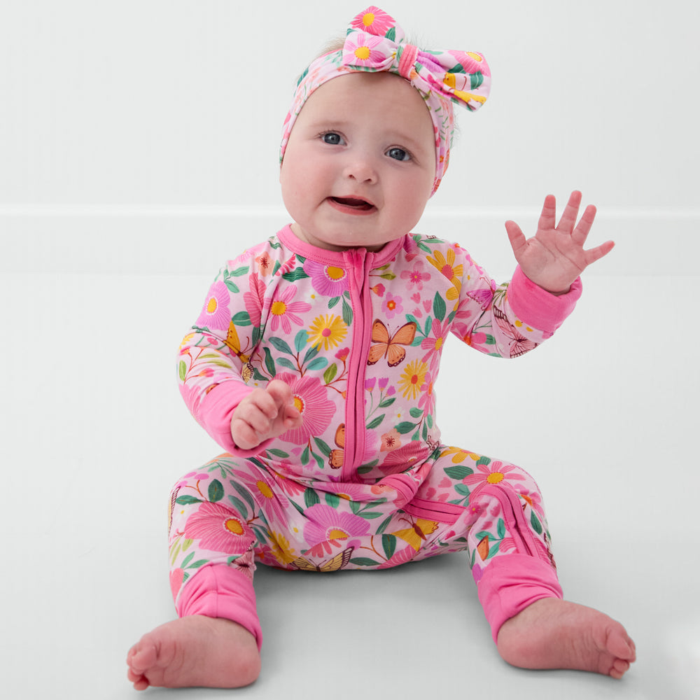 2PCS Chic Floral Printed Ruffle Zipper Baby Jumpsuit