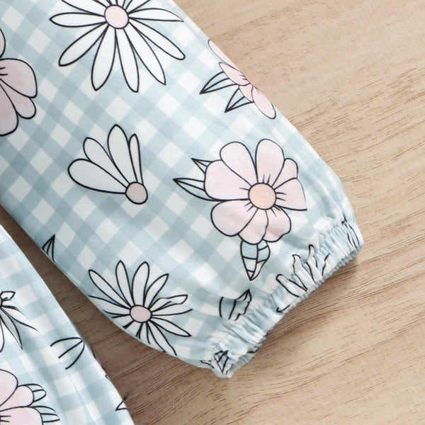 2PCS Plaid Floral Printed Baby Romper
