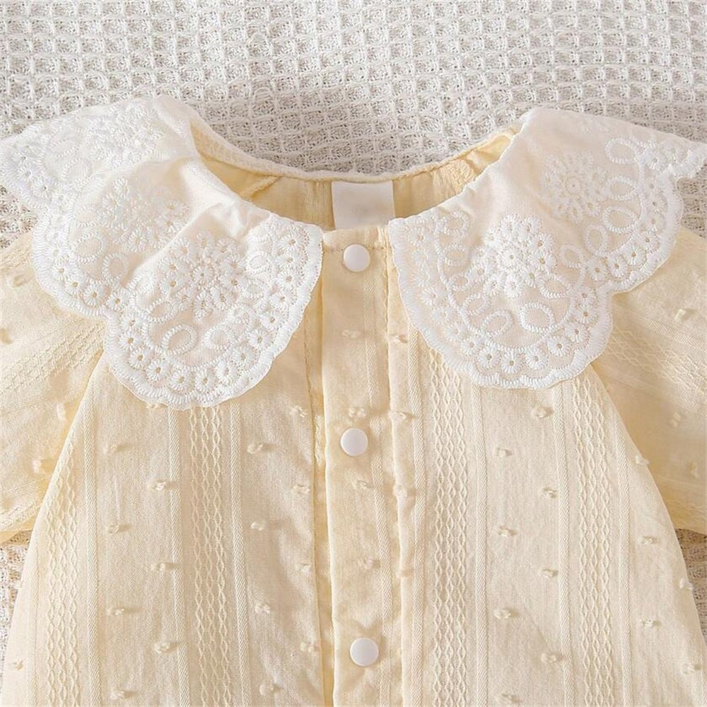 Summer Lace Hollow Floral Collar Short Sleeve Baby Jumpsuit