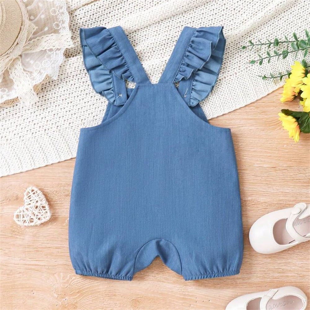 2PCS Summer Strawberry Embroidery Short Sleeve Baby Overalls Set