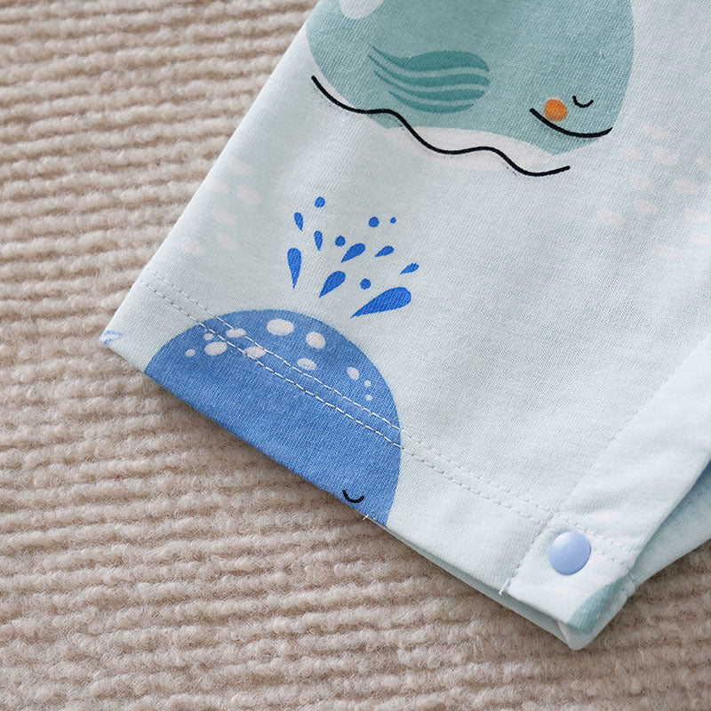 Cute Whale Printed Short Sleeve Baby Jumpsuit