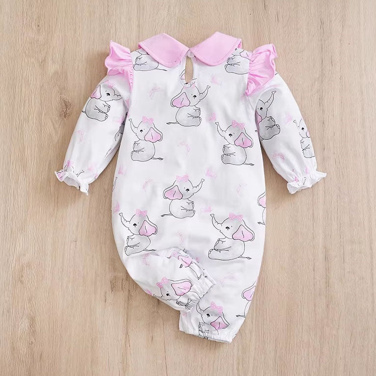 Lovely Elephant Printed Long Sleeve Baby Jumpsuit
