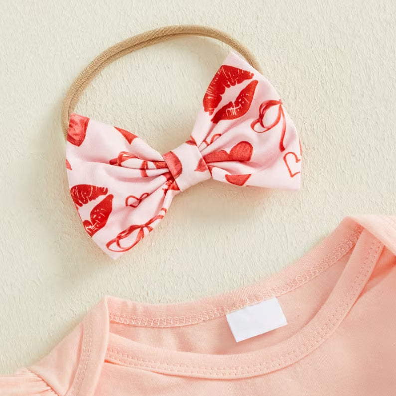 4PCS My 1st Valentine's Day Letter Heart Print Baby Set