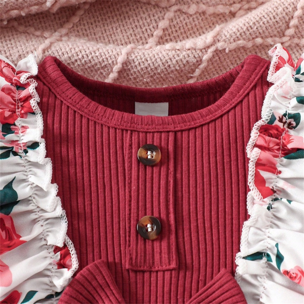 2PCS Trendy Floral Print Long Sleeve Baby Jumpsuit