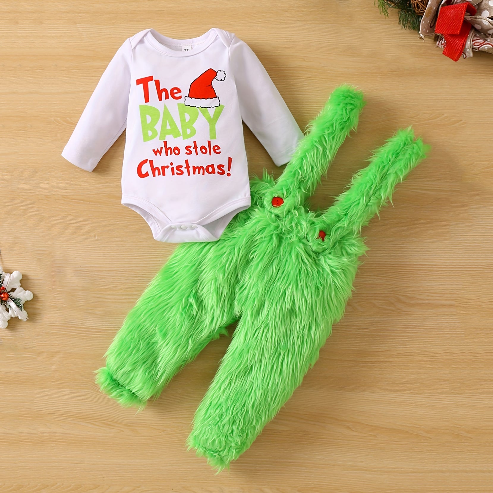 Ensemble pour bébé pelucheux imprimé lettre de Noël adorable 2 pièces