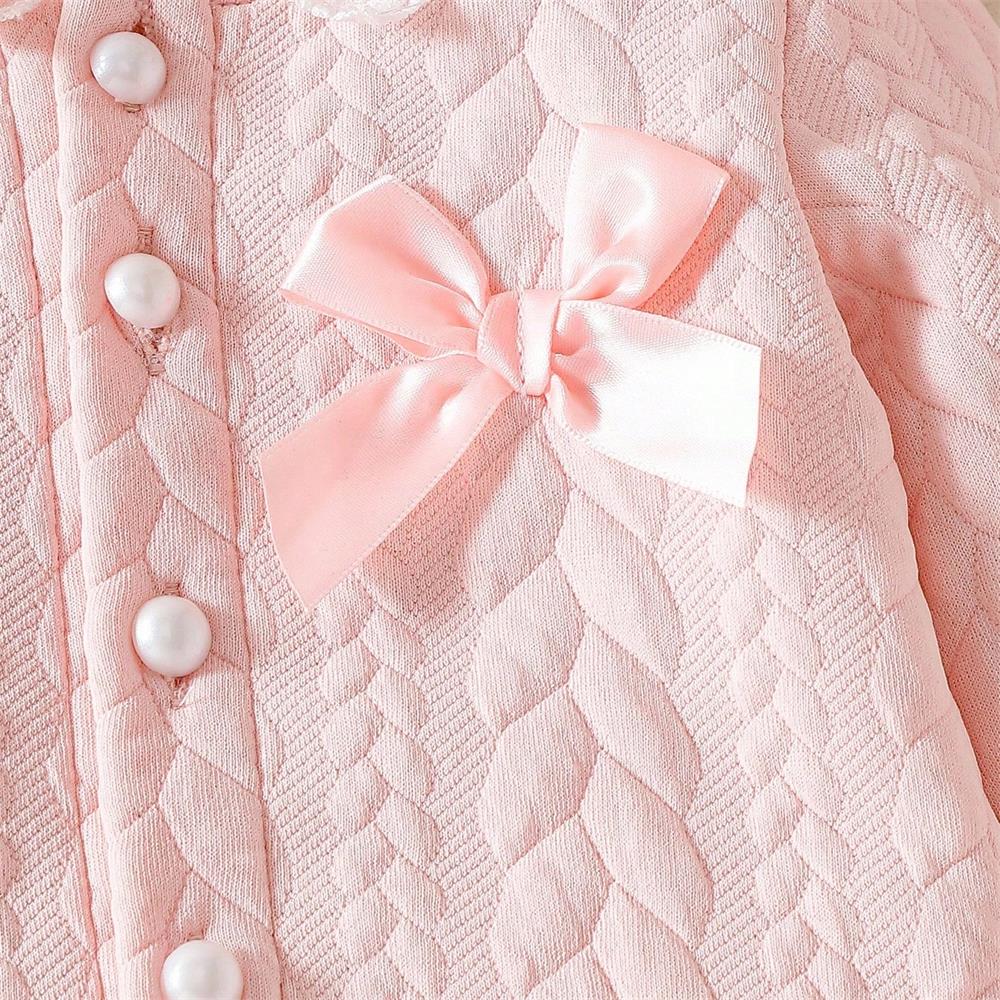 Casual Solid Color Lace Trim Long Sleeve Baby Hooded Jumpsuit