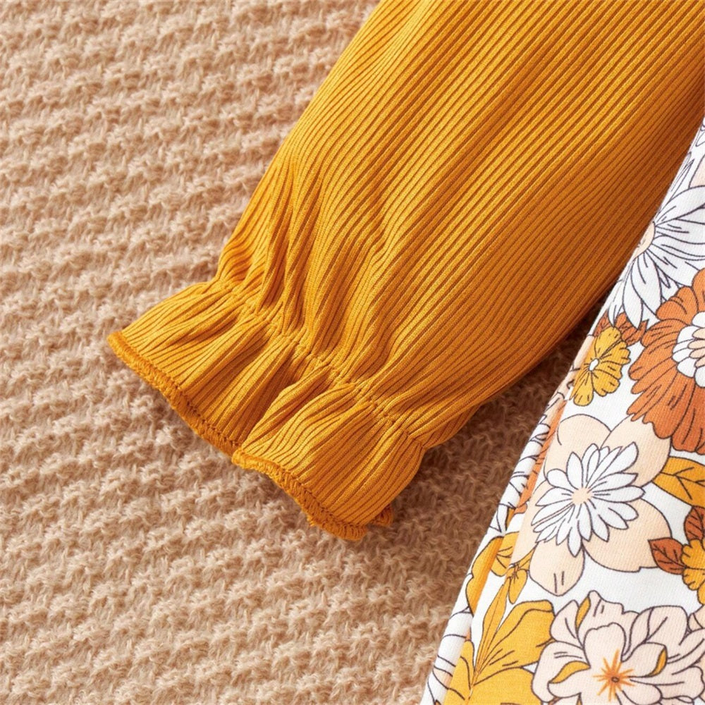 Vintage French Floral Print Long Sleeve Baby Jumpsuit