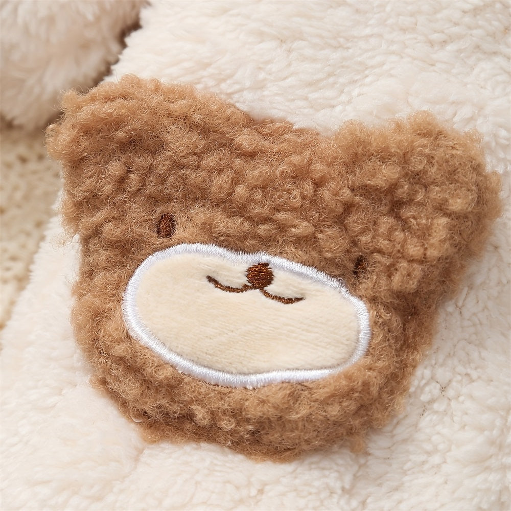 Winter Cute Cartoon Bear Pattern Hooded Long Sleeve Baby Jumpsuit