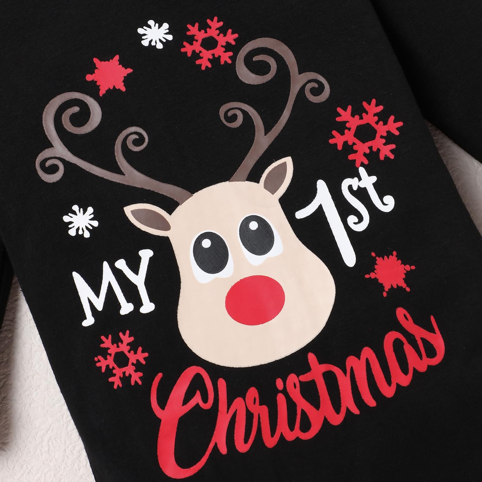 2PCS My 1st Christmas Letter Elk Print Long Sleeve Baby Jumpsuit