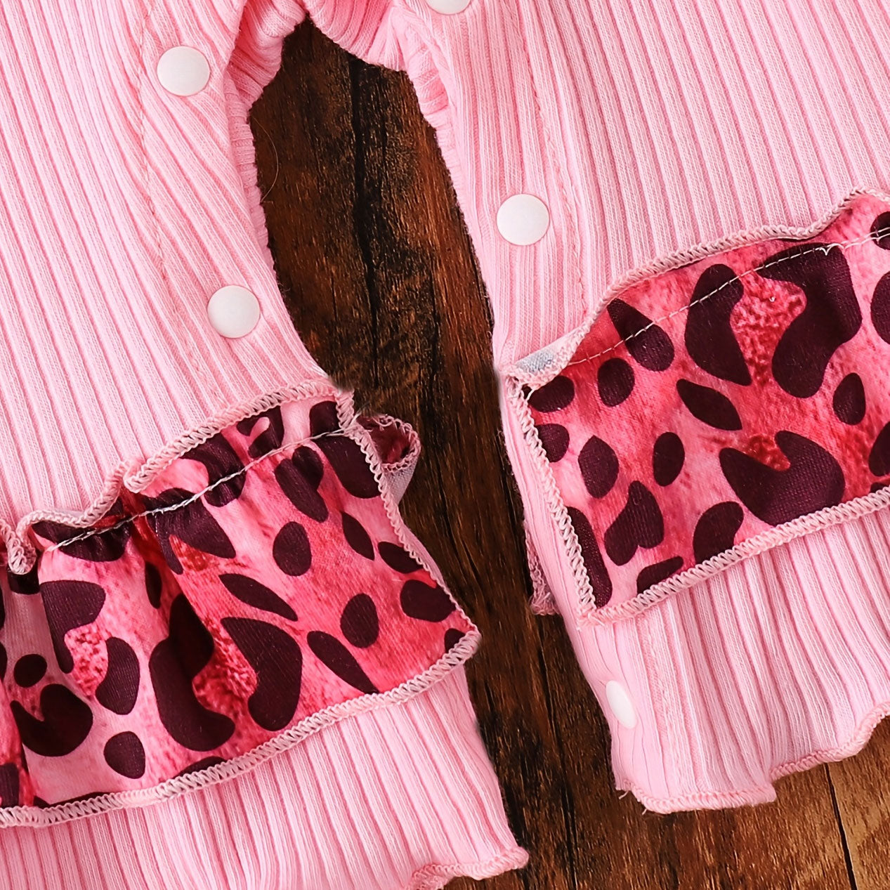 2PCS Heart Leopard Print Long Sleeve Baby Jumpsuit