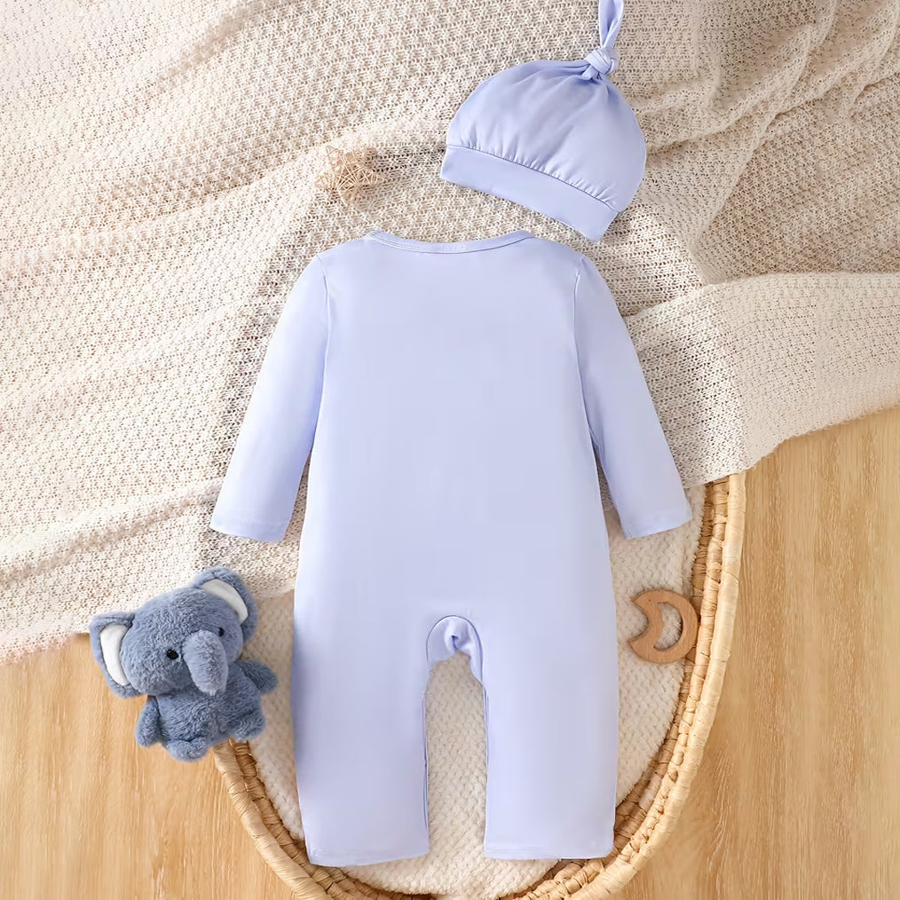 2PCS Lovely Elephant Print Long Sleeve Baby Boy Jumpsuit