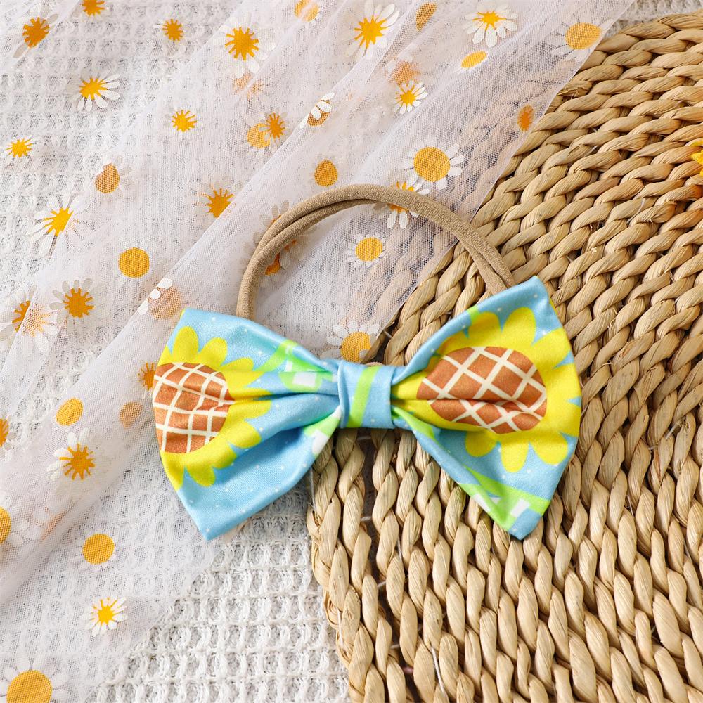 2PCS Sweet Sunflower Print Bow Flutter Sleeve Baby Romper