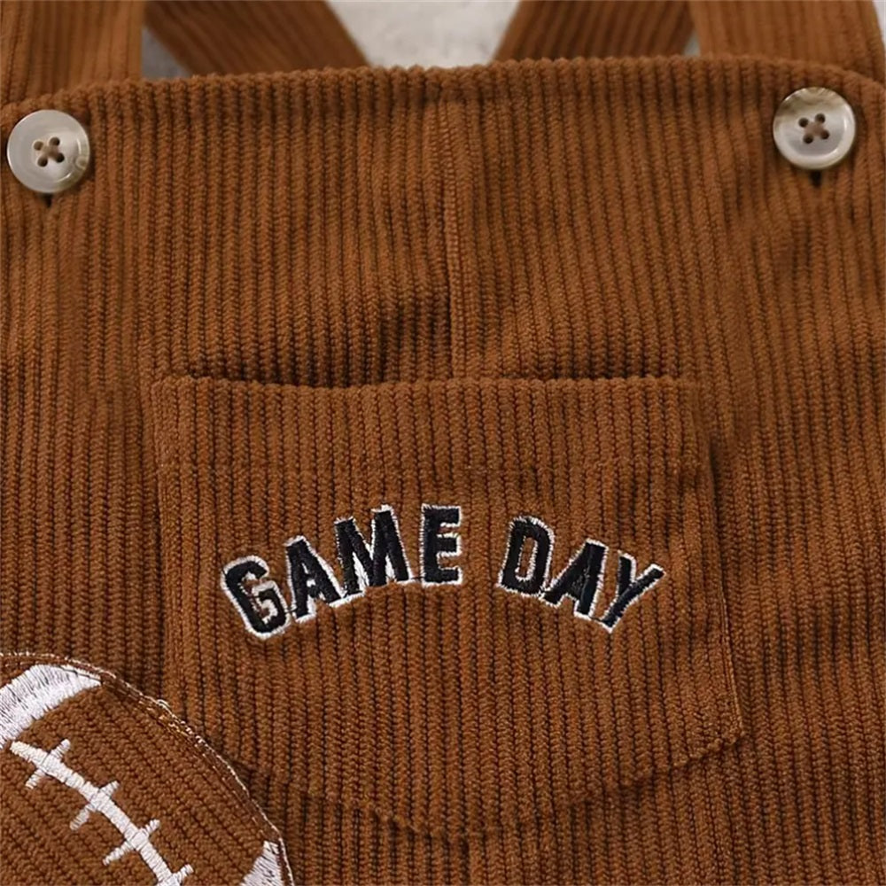 2PCS Boys' Game Day Striped Long Sleeve Baby Overalls Set
