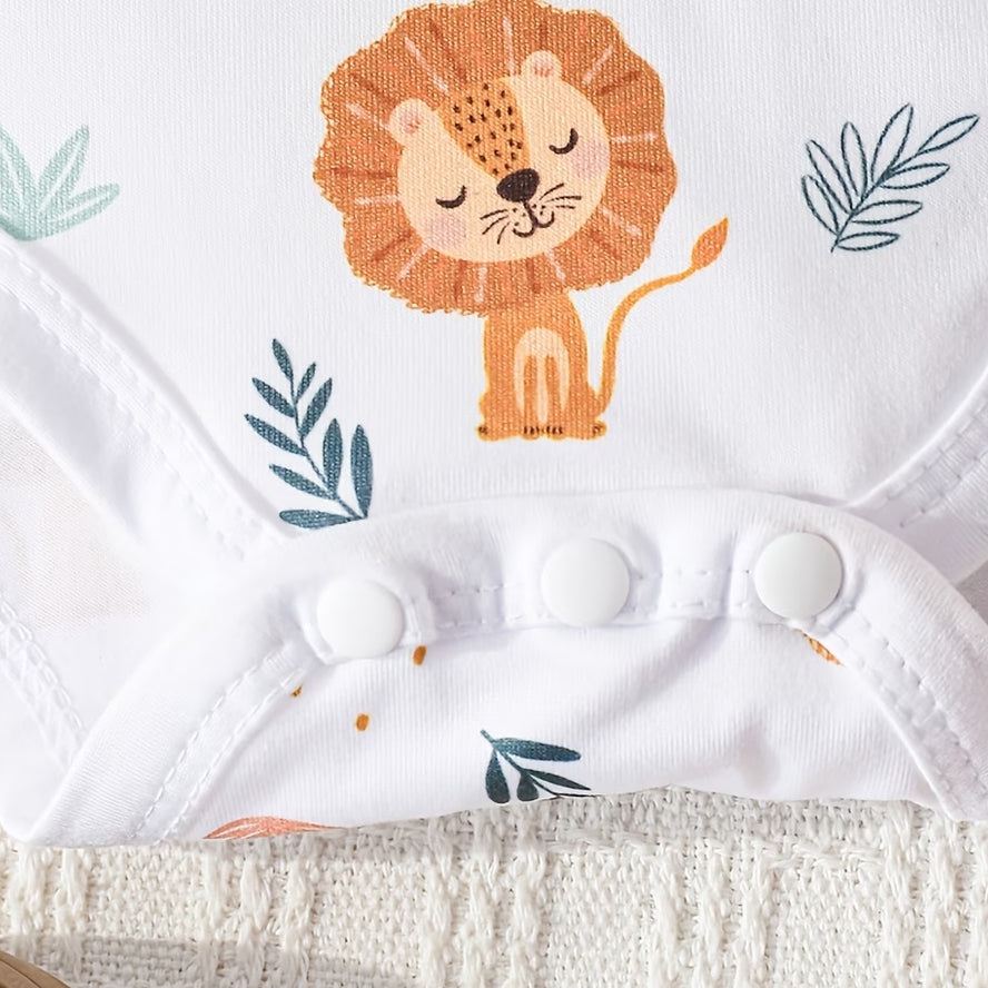 3PCS Casual Lion Print Short Sleeve Baby Overalls Set