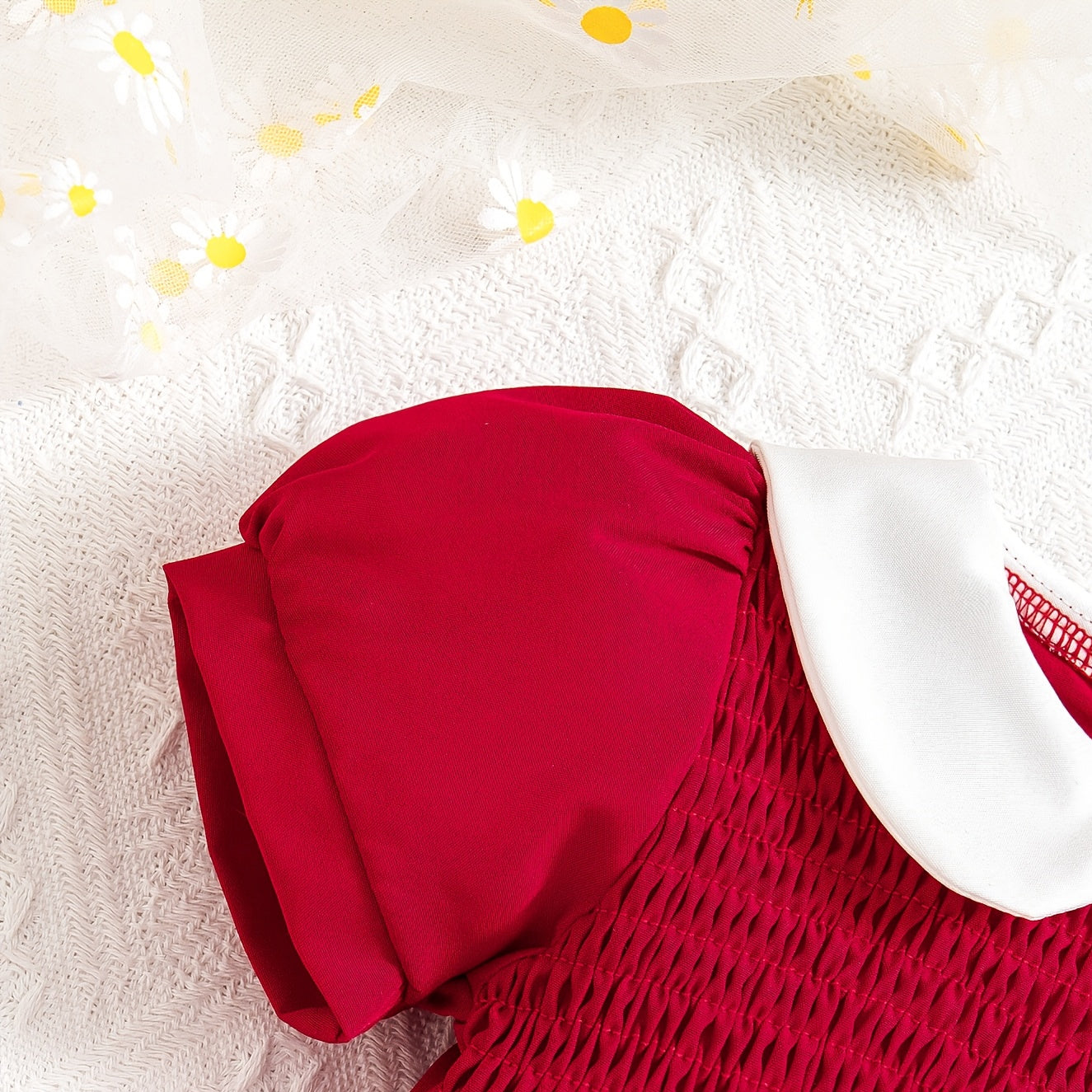 2PCS Sweet Solid Color Puff Sleeve Baby Jumpsuit