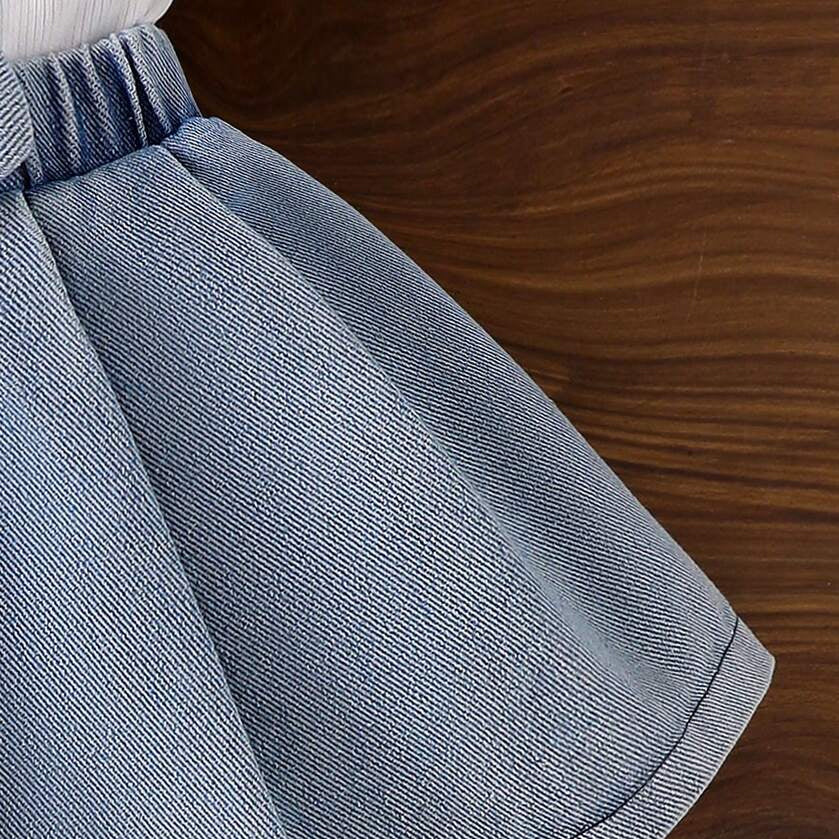 2PCS Pure Bowknot Decor Short Sleeve Denim Baby Set