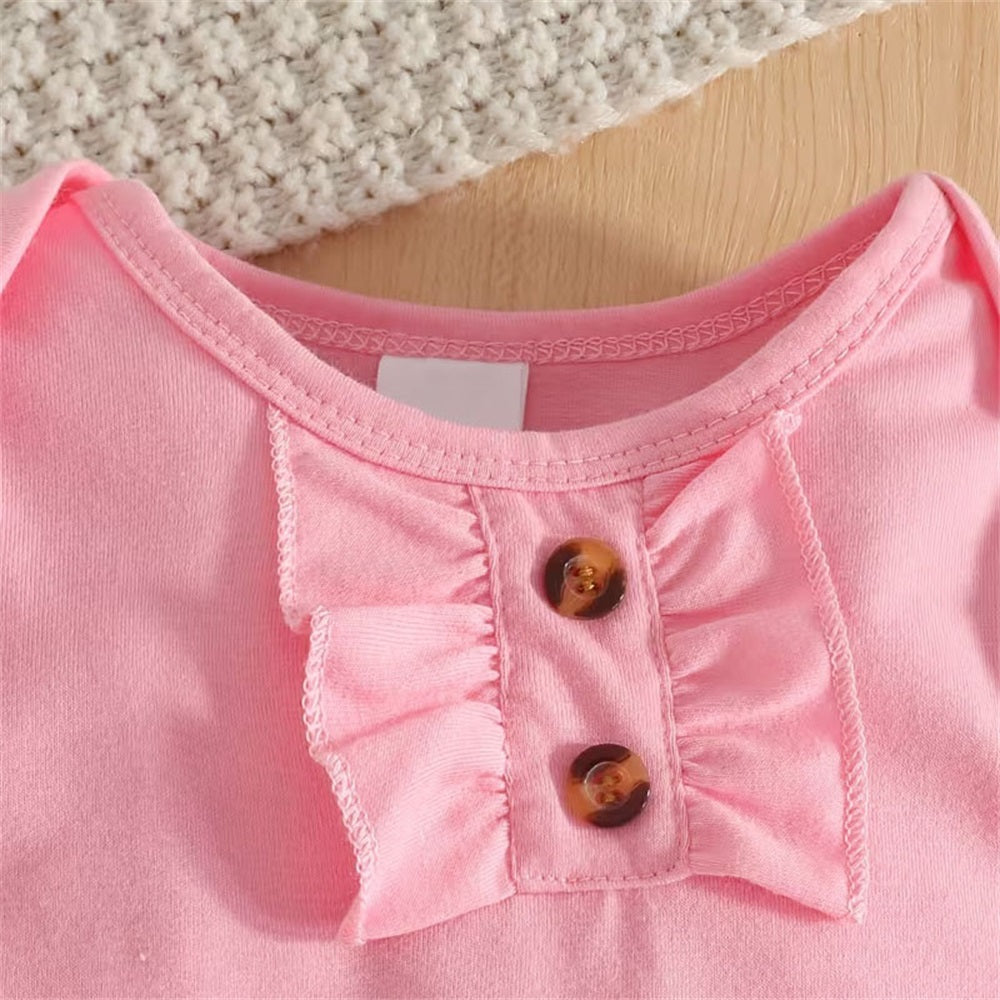 3PCS Floral Print Bow Decorate Long Sleeve Baby Overalls Set