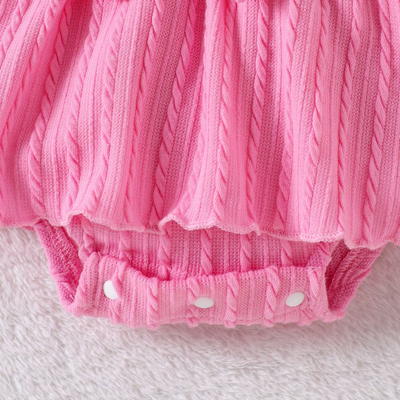 3PCS Solid Color Bow Long Sleeve Baby Girl Romper