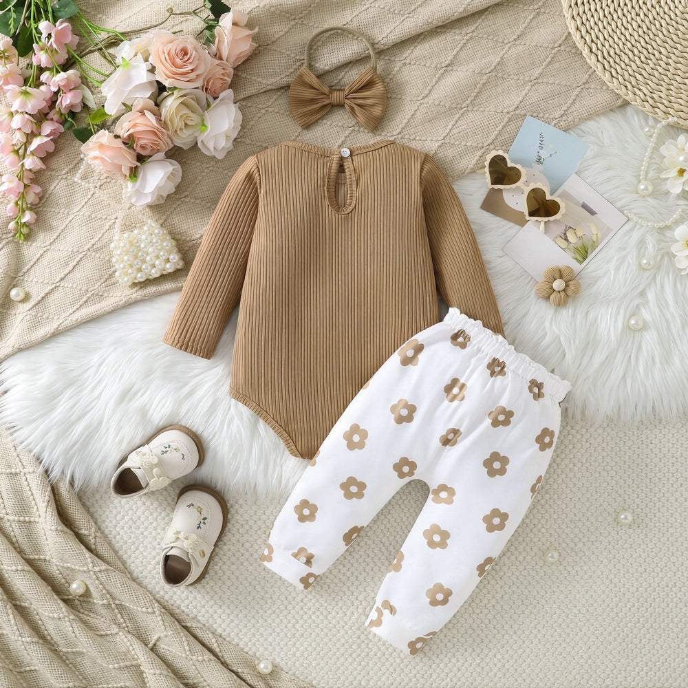 3PCS Winsome Floral Print Long Sleeve Baby Set