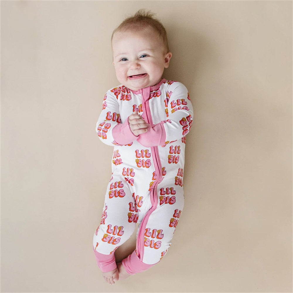 LIL SIS Letter Print Long Sleeve Zipper Baby Jumpsuit
