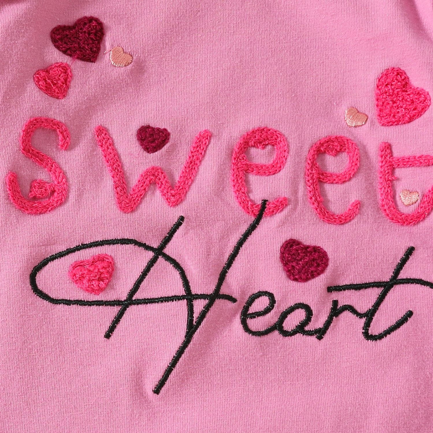 3PCS Embroidered Letter & Heart Print Long Sleeve Baby Set