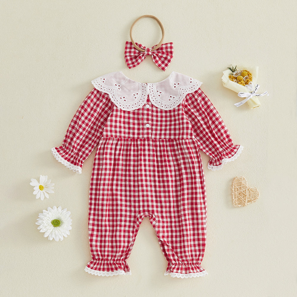 2PCS Chic Plaid Printed Long Sleeve Baby Girl Jumpsuit