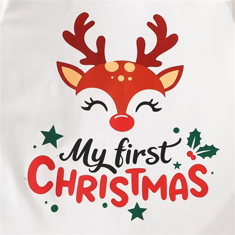 3PCS Merry Christmas Letter Plaid Print Long Sleeve Baby Set