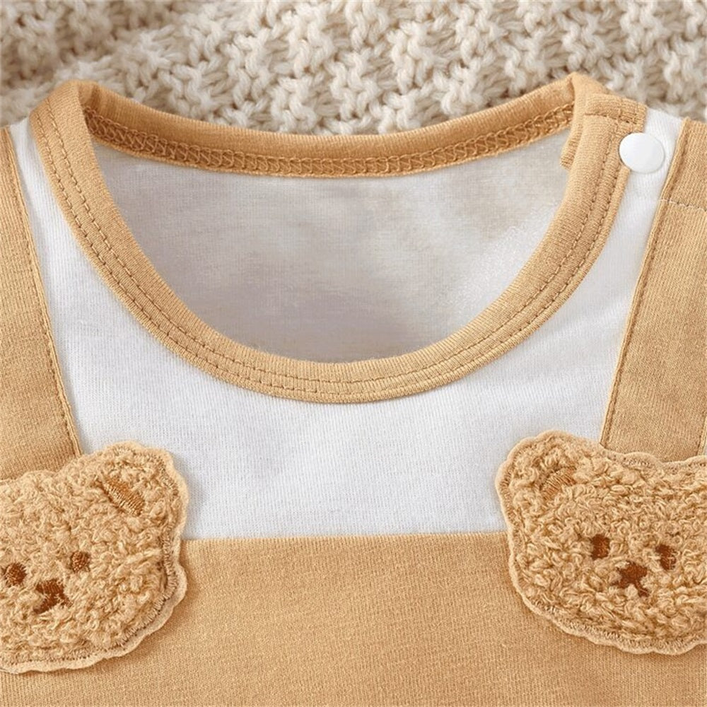 2PCS Casual Cute Bear Printed Short Sleeve Baby Jumpsuit
