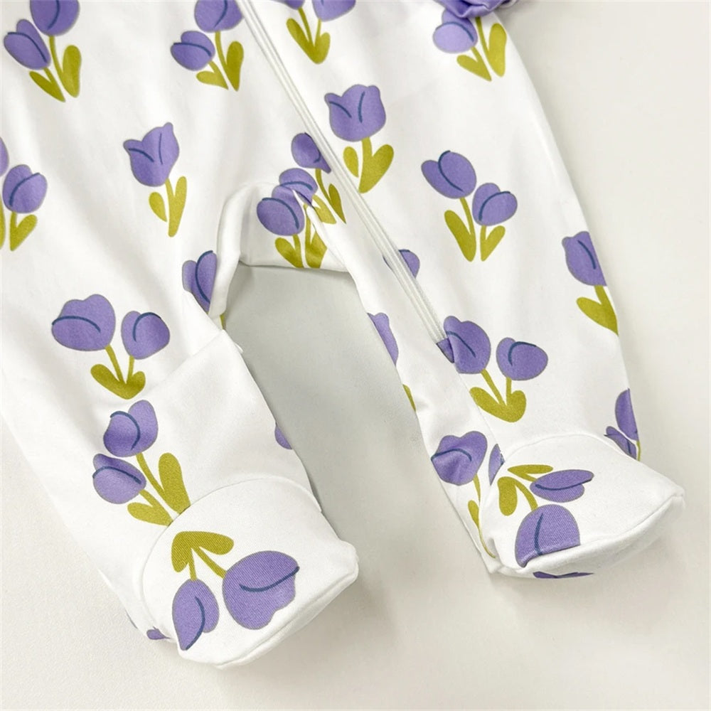 Gorgeous Floral Printed Zipper Long Sleeve Baby Jumpsuit