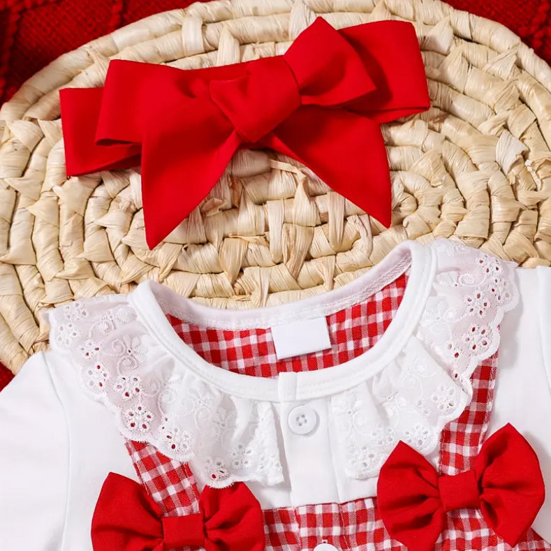 2PCS Sweet Strawberry Printed Plaid Short Sleeve Baby Jumpsuit