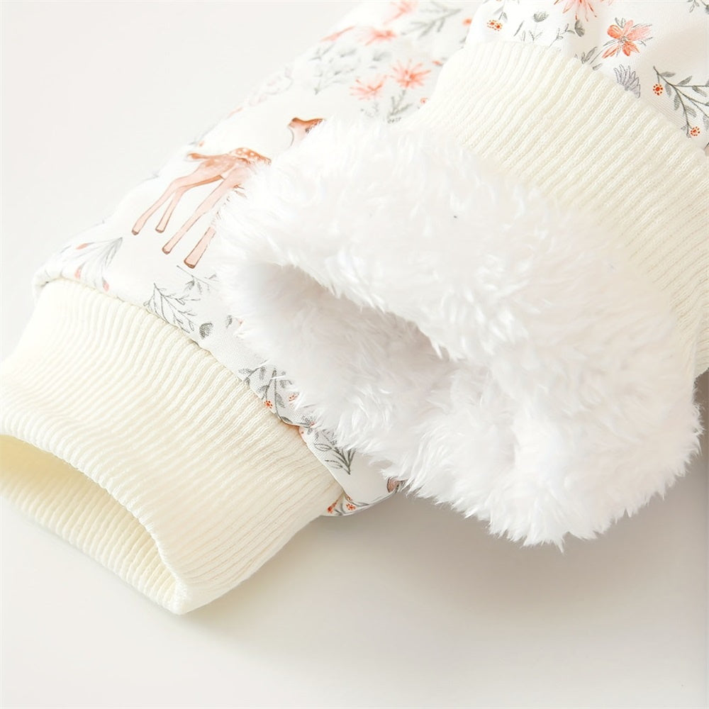 Winter Animal Print Long Sleeve Plush Hooded Jumpsuit