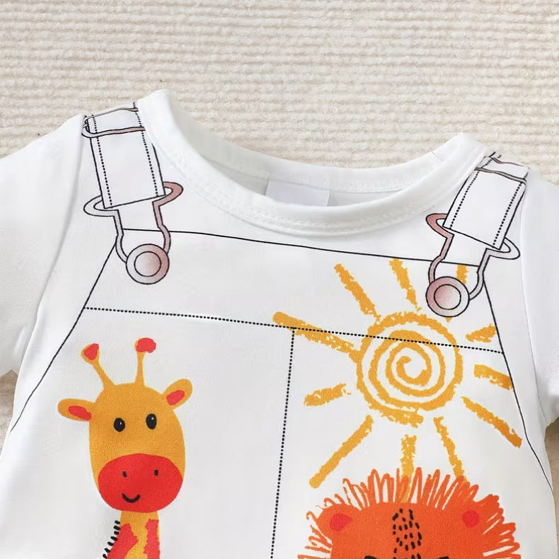 2PCS Casual Animal Printed Short Sleeve Baby Jumpsuit