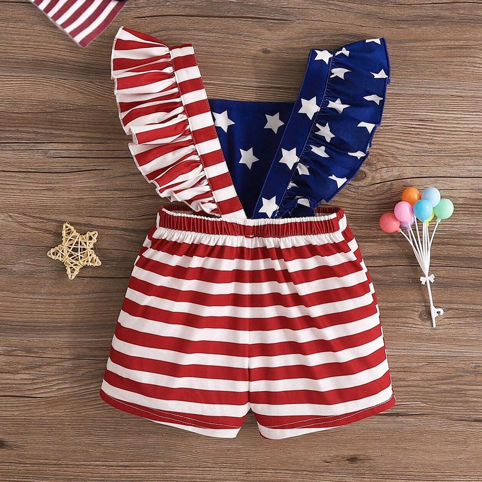 Independence Day Style Printed Sleeveless Baby Jumpsuit