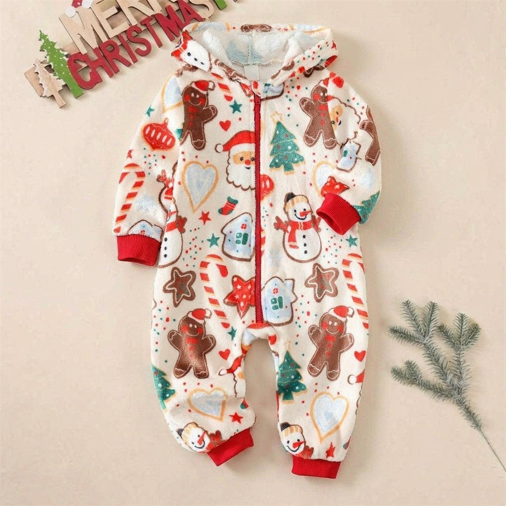 Autumn Winter Christmas Fleece Baby Hooded Jumpsuit
