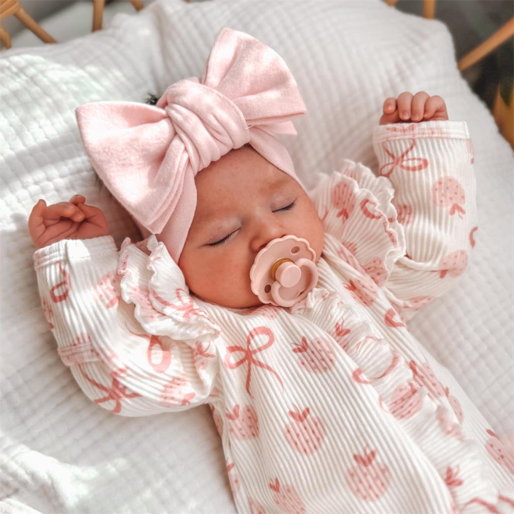 Strawberry and Bow Print Ruffle Long Sleeve Baby Jumpsuit