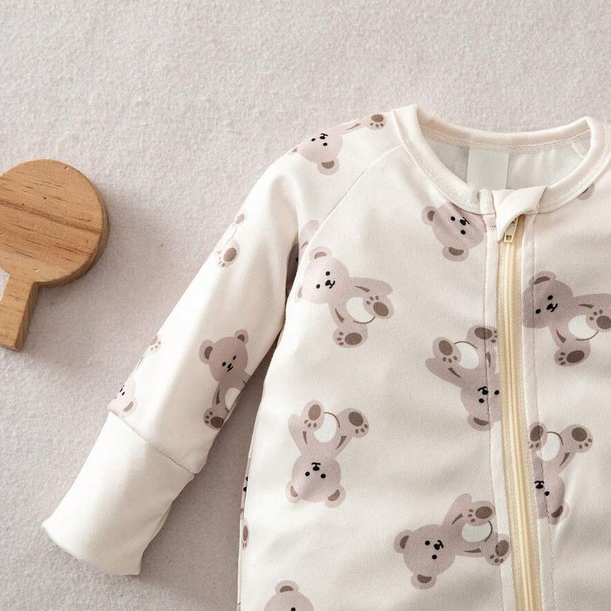 Allover Adorable Bear Printed Long Sleeve Baby Jumpsuit
