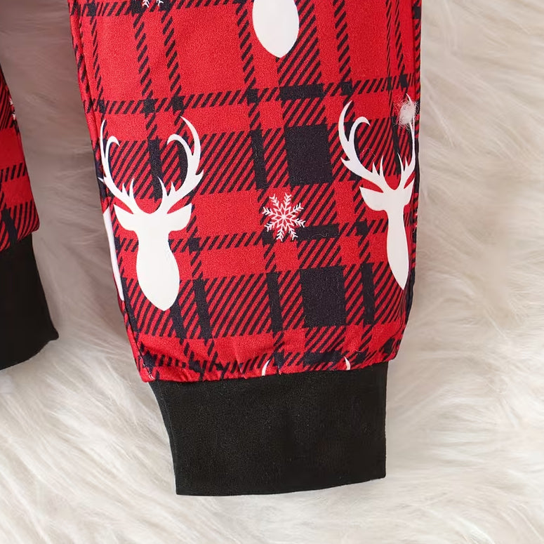 3PCS Stylish My 1st Christmas Letter Reindeer Plaid Print Baby Boy Set