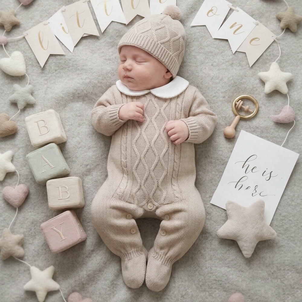 2PCS Comfy Solid Color Knitted Long Sleeve Baby Jumpsuit