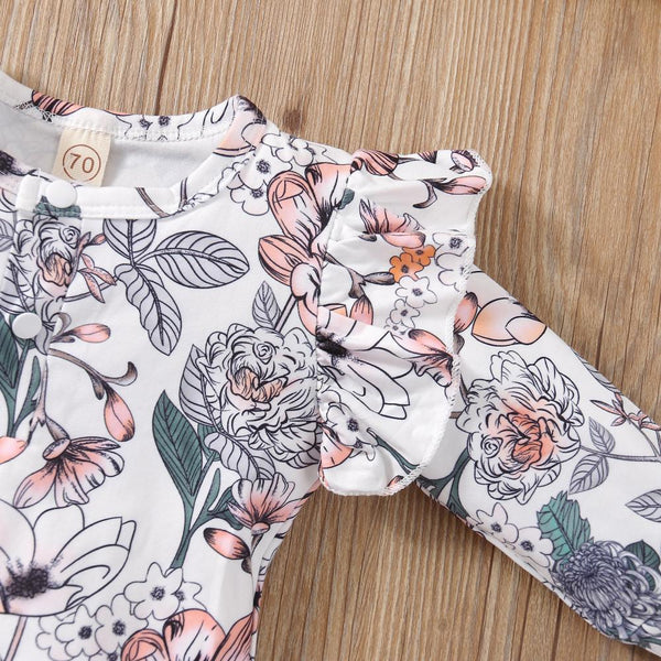 2PCS Allover Grace Floral Printed Baby Jumpsuit