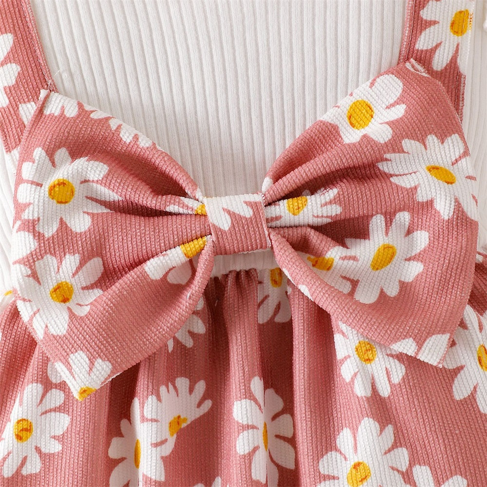 2PCS Casual Cute Daisy Print Long Sleeve Baby Jumpsuit