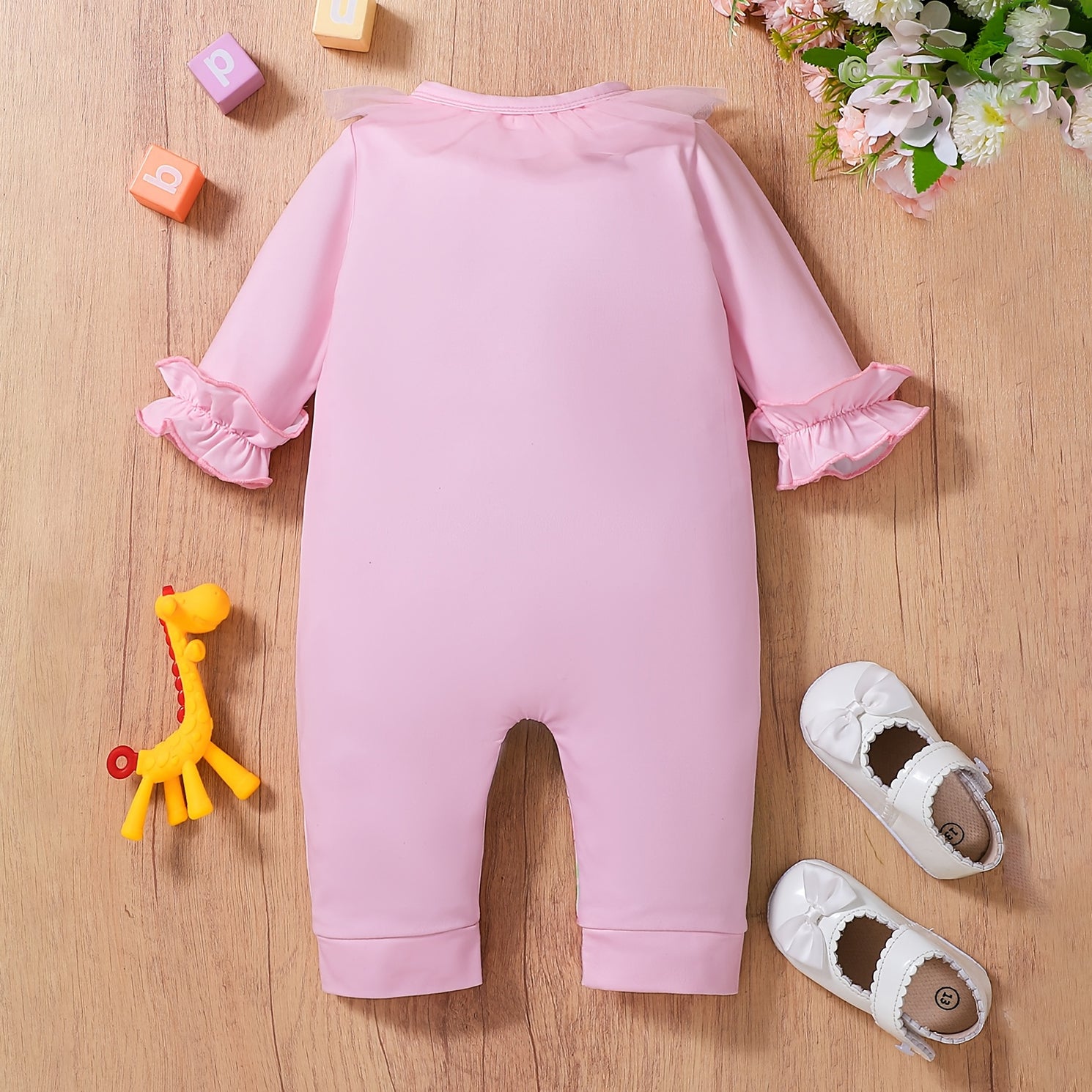 Sweet Giraffe Floral Print Long Sleeve Baby Jumpsuit